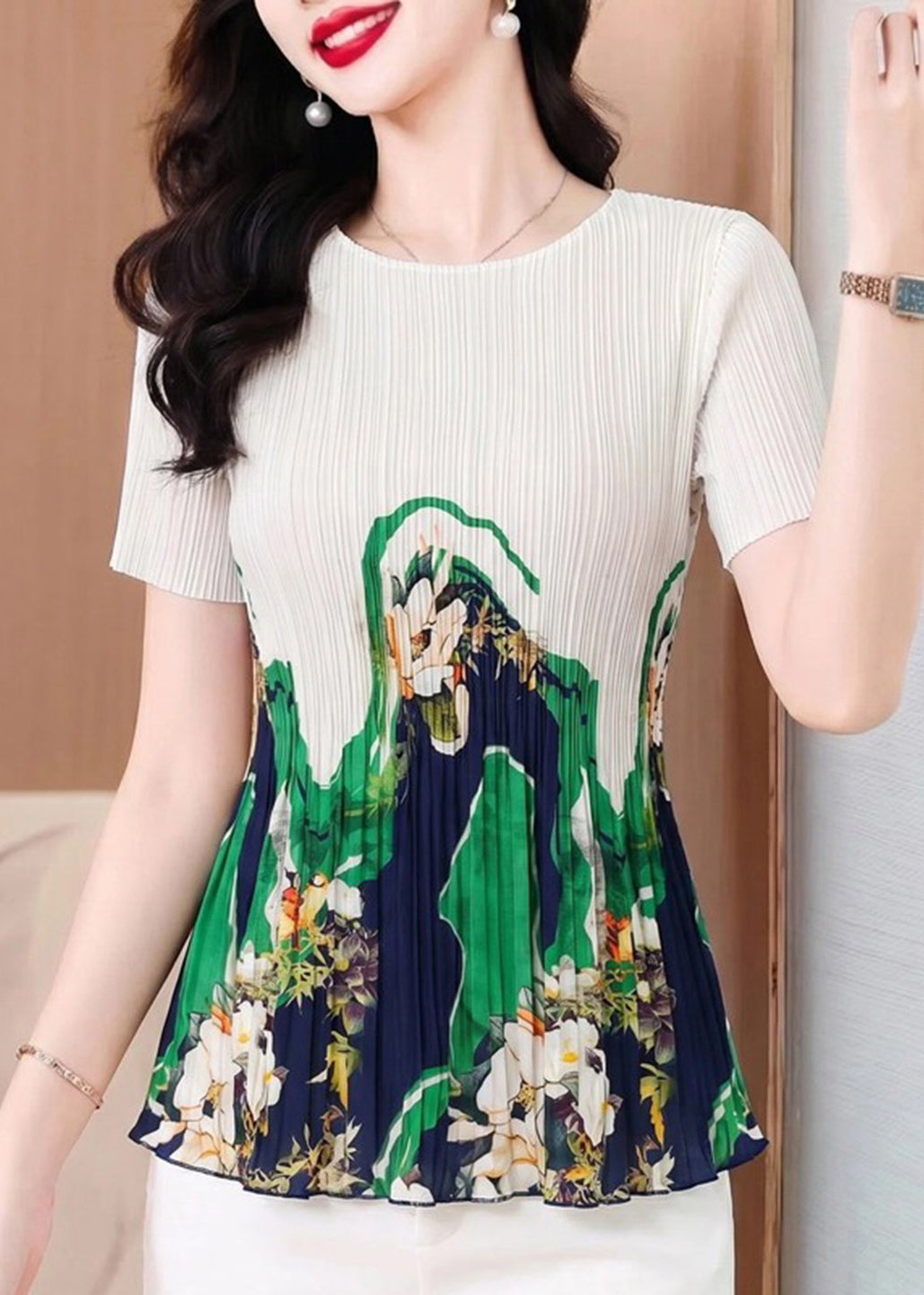 Plus Size White Print Thin Top Summer
