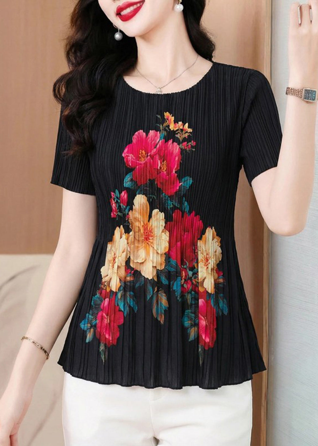Plus Size White Print Thin Top Summer