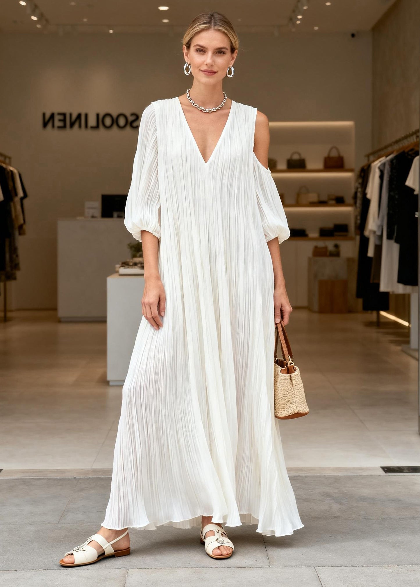 Plus Size White V Neck Asymmetrical Design Patchwork Cotton Dresses Summer