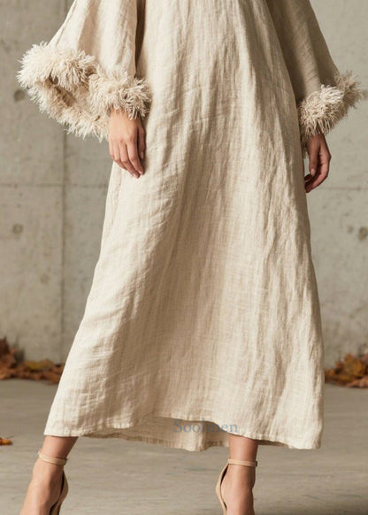 Plus Size White V Neck Patchwork Faux Fur Dresses Flare Sleeve
