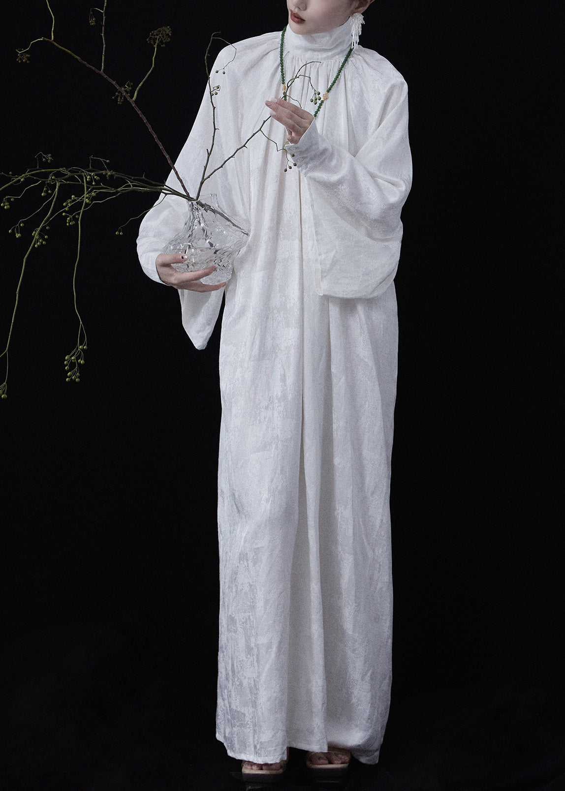 Plus Size White Zippered Wear On Both Sides Linen Maxi Dresses Fall