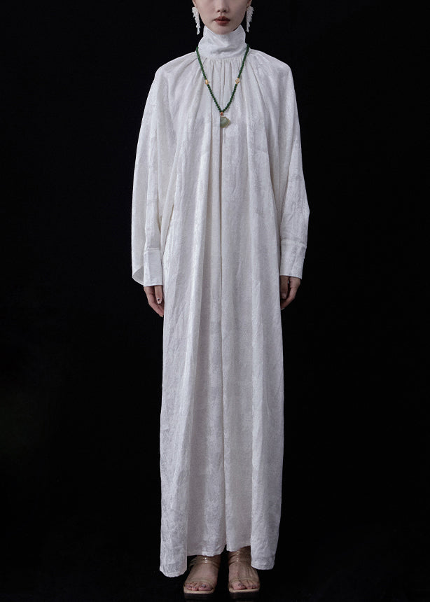 Plus Size White Zippered Wear On Both Sides Linen Maxi Dresses Fall