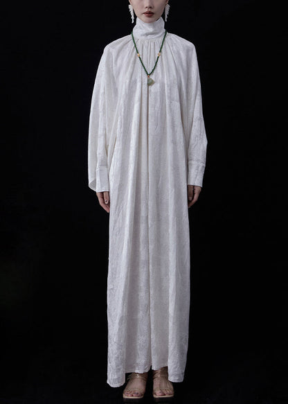 Plus Size White Zippered Wear On Both Sides Linen Maxi Dresses Fall