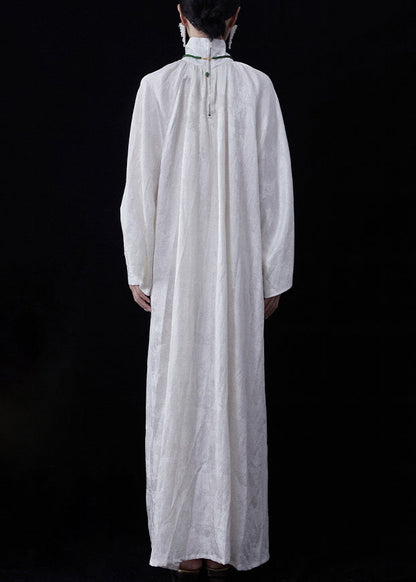 Plus Size White Zippered Wear On Both Sides Linen Maxi Dresses Fall