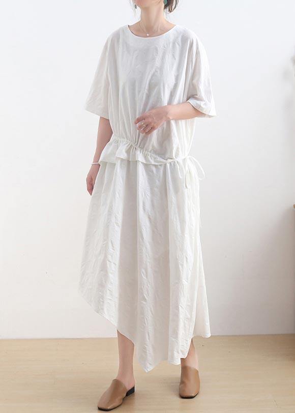Plus Size White asymmetrical design Casual Maxi Summer Linen Dress - SooLinen