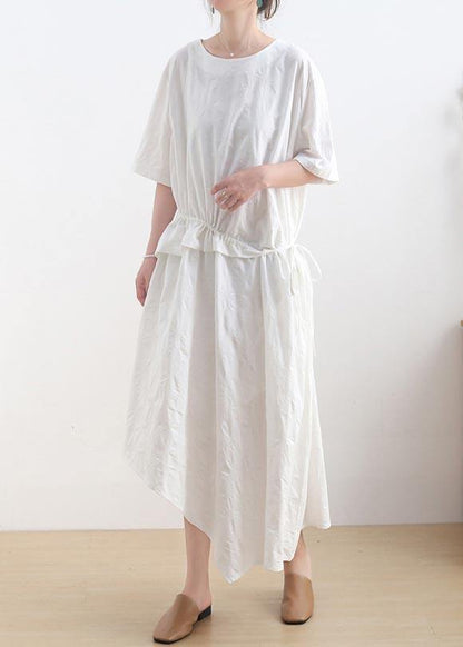 Plus Size White asymmetrical design Casual Maxi Summer Linen Dress - SooLinen