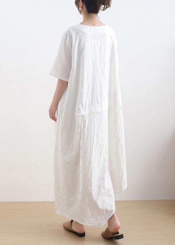 Plus Size White asymmetrical design Casual Maxi Summer Linen Dress - SooLinen