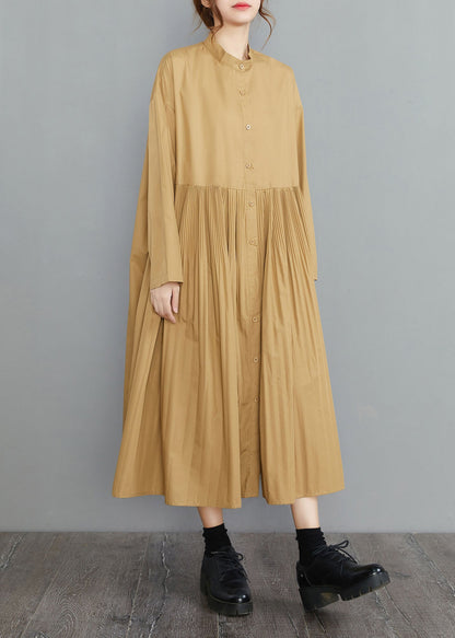 Plus Size Yellow Button Cotton Dresses Spring