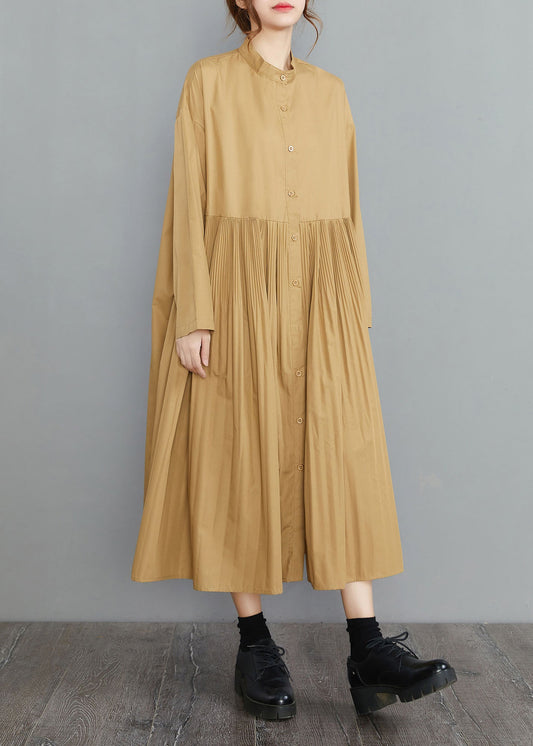 Plus Size Yellow Button Cotton Dresses Spring