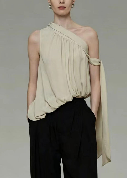 Plus Size Yellow One Shoulder Asymmetrical Design Chiffon Tops Summer