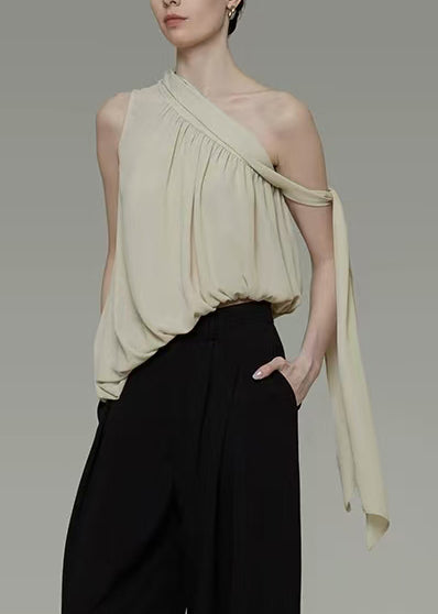 Plus Size Yellow One Shoulder Asymmetrical Design Chiffon Tops Summer