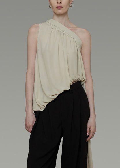 Plus Size Yellow One Shoulder Asymmetrical Design Chiffon Tops Summer
