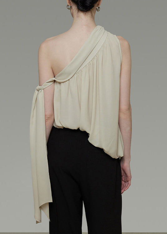 Plus Size Yellow One Shoulder Asymmetrical Design Chiffon Tops Summer