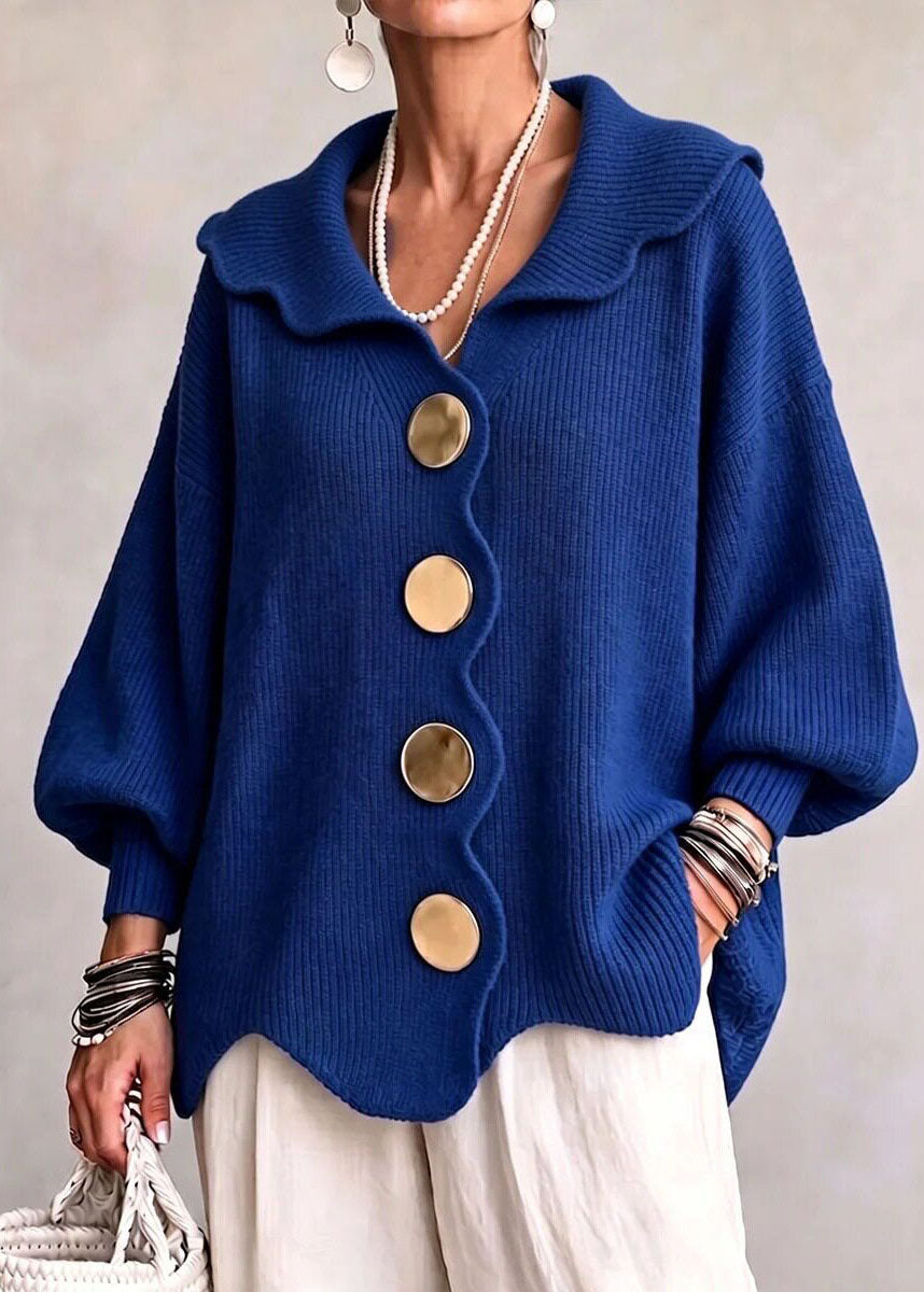 Plus Size Yellow Peter Pan Collar Button Cotton Knit Sweaters Fall
