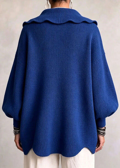 Plus Size Yellow Peter Pan Collar Button Cotton Knit Sweaters Fall