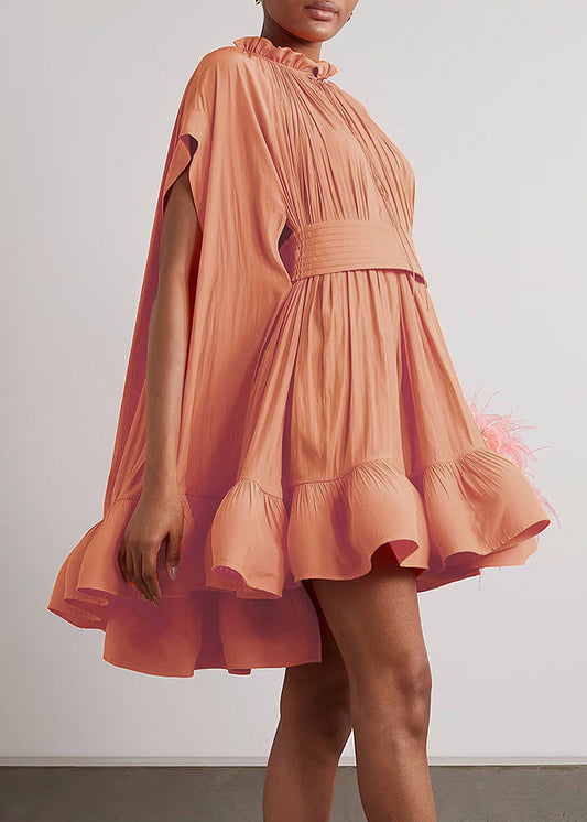 Plus Size Yellow Ruffled Lace Up Mini Dress Summer