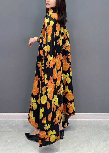 Plus Size Yellow Stand Collar Maxi Dresses Spring