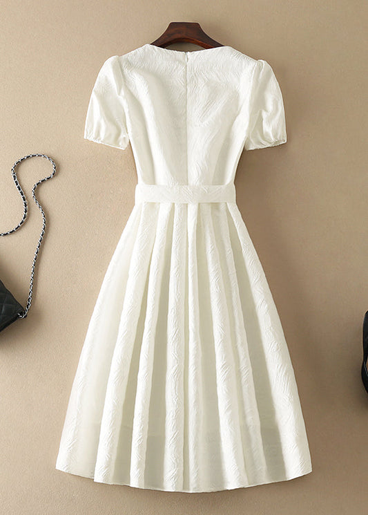 Plus Size diy White Zip Up Bow Dresses Short Sleeve