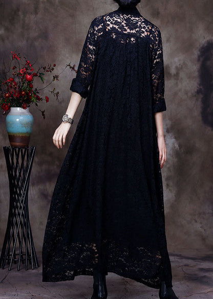 Plus size black V Neck lace Party Dress Spring
