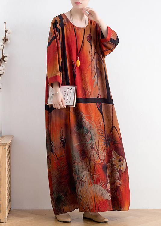 Plus size women's 2021 summer mid-length retro print dress - SooLinen