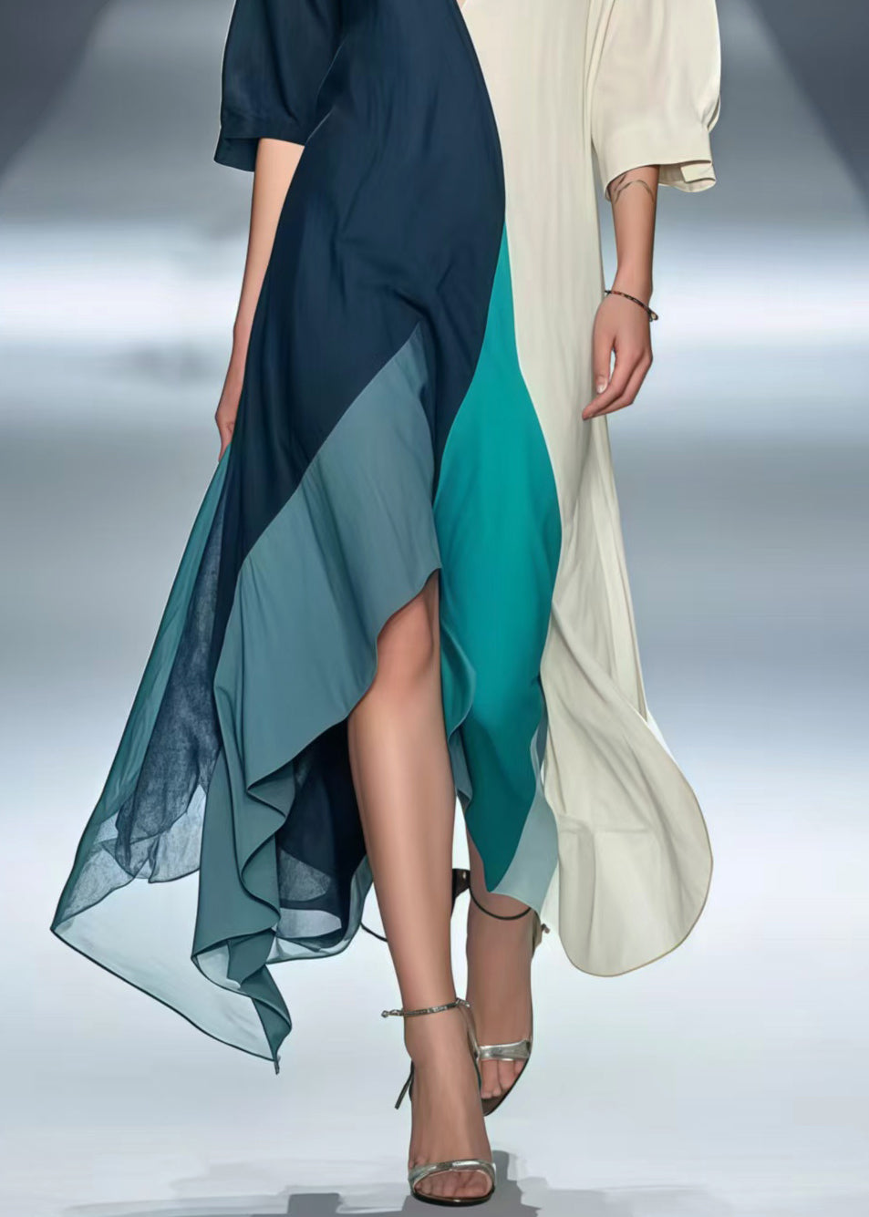 Polychrome Patchwork Cotton Robe Dresses Asymmetrical Summer