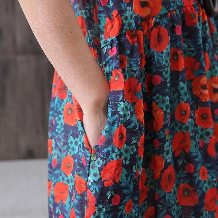 Plus Size - Print Cotton Linen Loose A-Line Dress - SooLinen