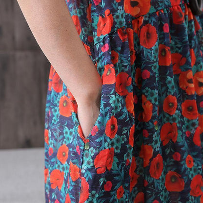 Plus Size - Print Cotton Linen Loose A-Line Dress - SooLinen