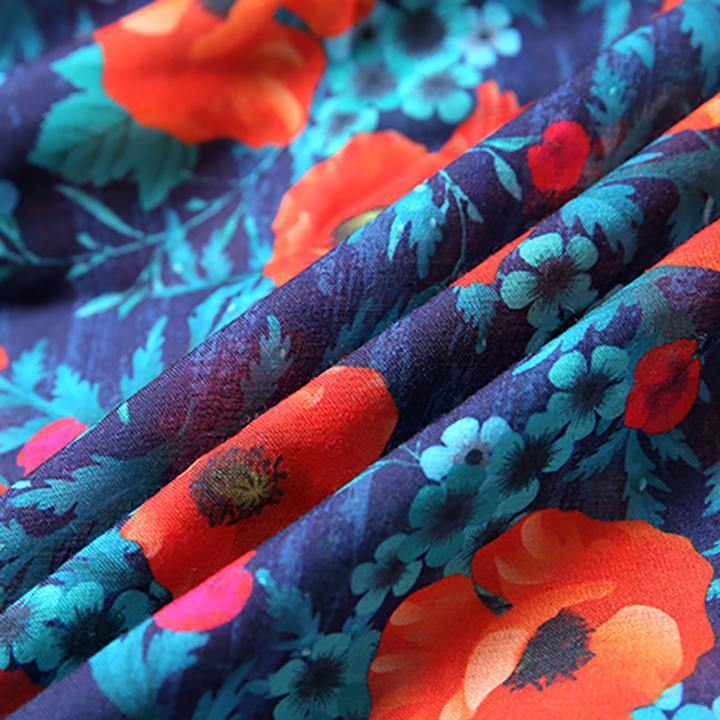 Plus Size - Print Cotton Linen Loose A-Line Dress - SooLinen