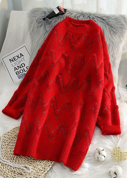 Pullover beige Sweater knit top pattern Design o neck thick daily knit dresses - SooLinen