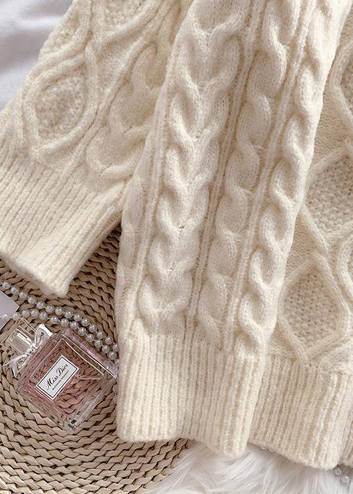Pullover beige Sweater weather Street Style o neck baggy Hipster knitted tops - SooLinen