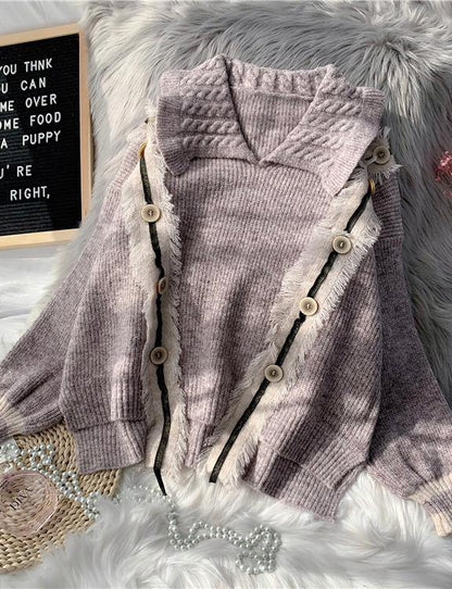 Pullover beige crane tops lapel asymmetric plus size knitted blouse - SooLinen