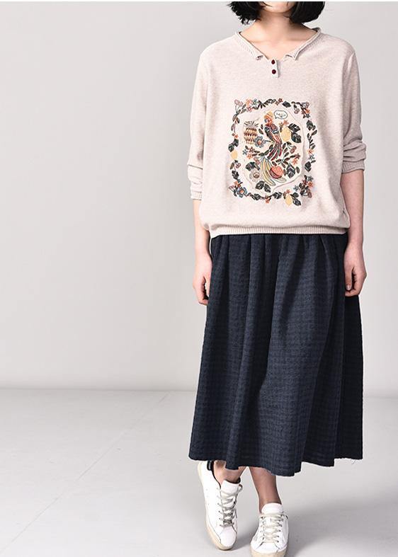 Pullover beige knitted jackets plus size clothing v neck sweaters long sleeve - SooLinen