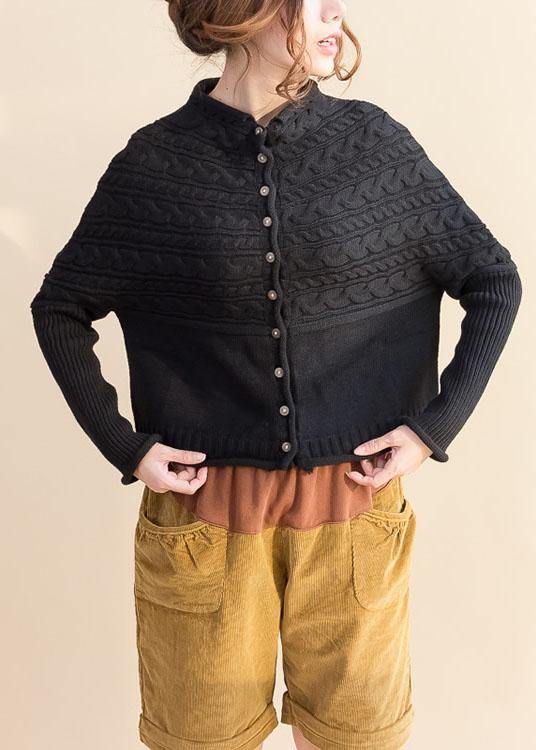 Pullover black knitted cardigans oversized fall knitted coat o neck Button Down tops - SooLinen