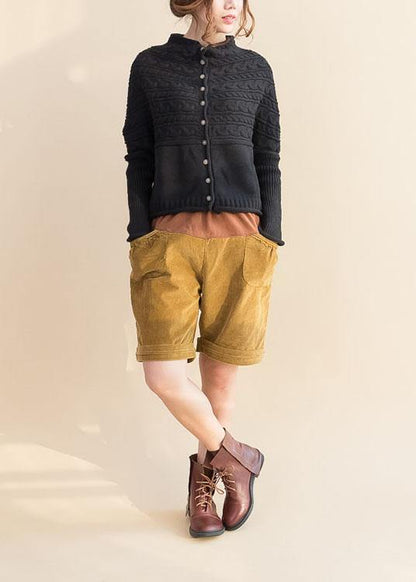 Pullover black knitted cardigans oversized fall knitted coat o neck Button Down tops - SooLinen