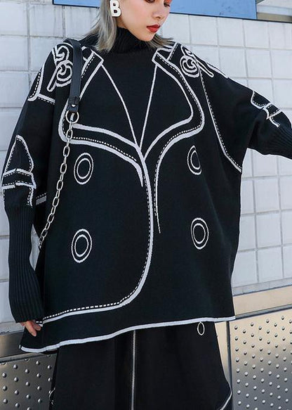 Pullover black print knit wear plus size clothing o neck Batwing Sleeve Blouse - SooLinen