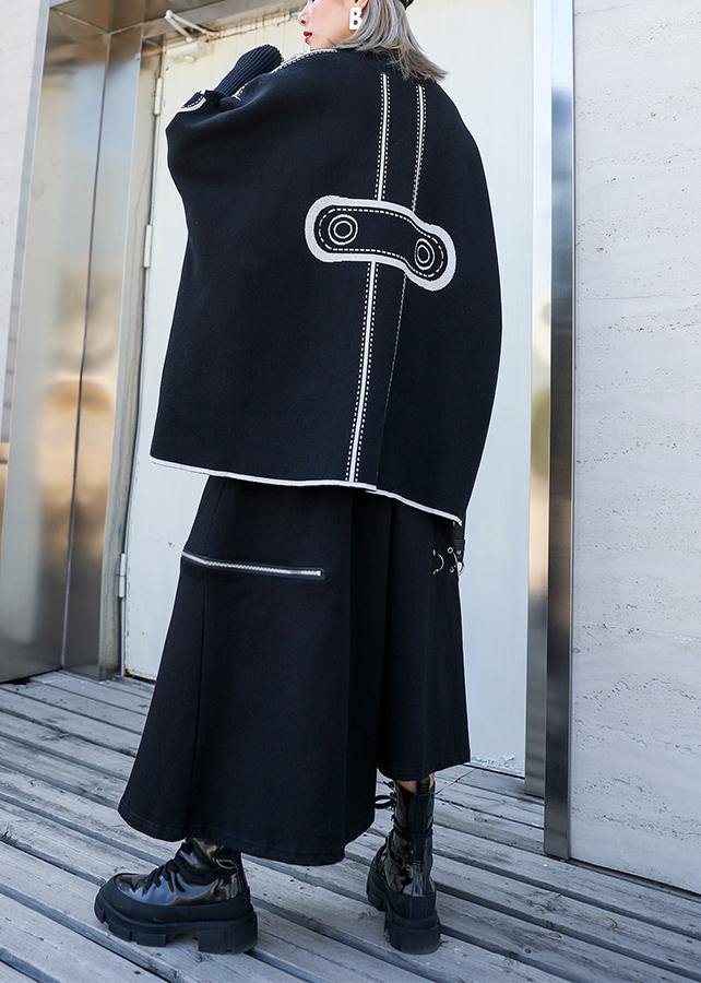 Pullover black print knit wear plus size clothing o neck Batwing Sleeve Blouse - SooLinen