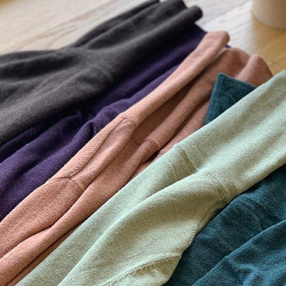 Pullover blackish green knit sweat tops casual high neck knitted pullover - SooLinen