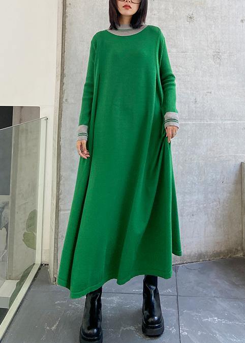 Pullover green Sweater dresses plus size o neck exra large hem DIY  sweater dresses - SooLinen