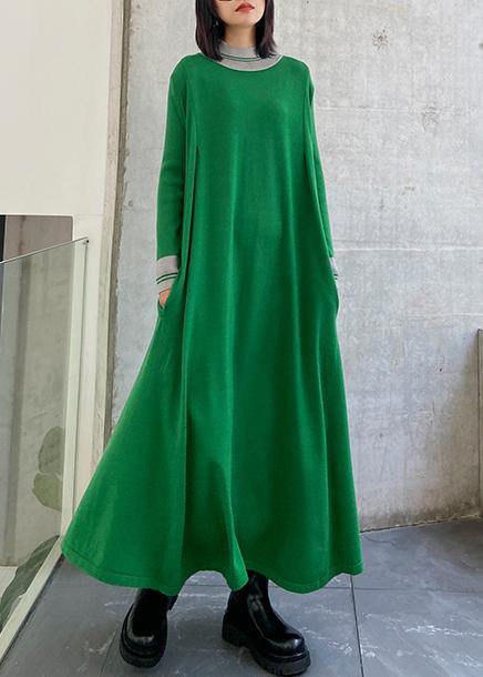 Pullover green Sweater dresses plus size o neck exra large hem DIY  sweater dresses - SooLinen