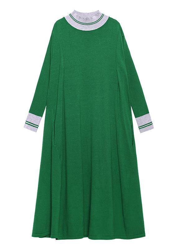 Pullover green Sweater dresses plus size o neck exra large hem DIY  sweater dresses - SooLinen