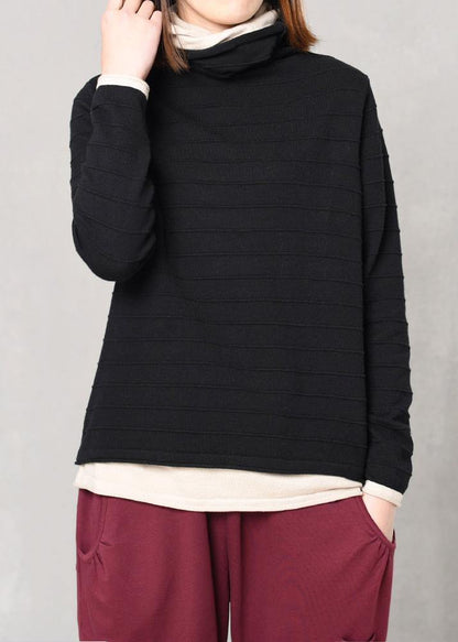 Pullover hige neck knitted tops oversize false two pieces patchwork color sweater red - SooLinen