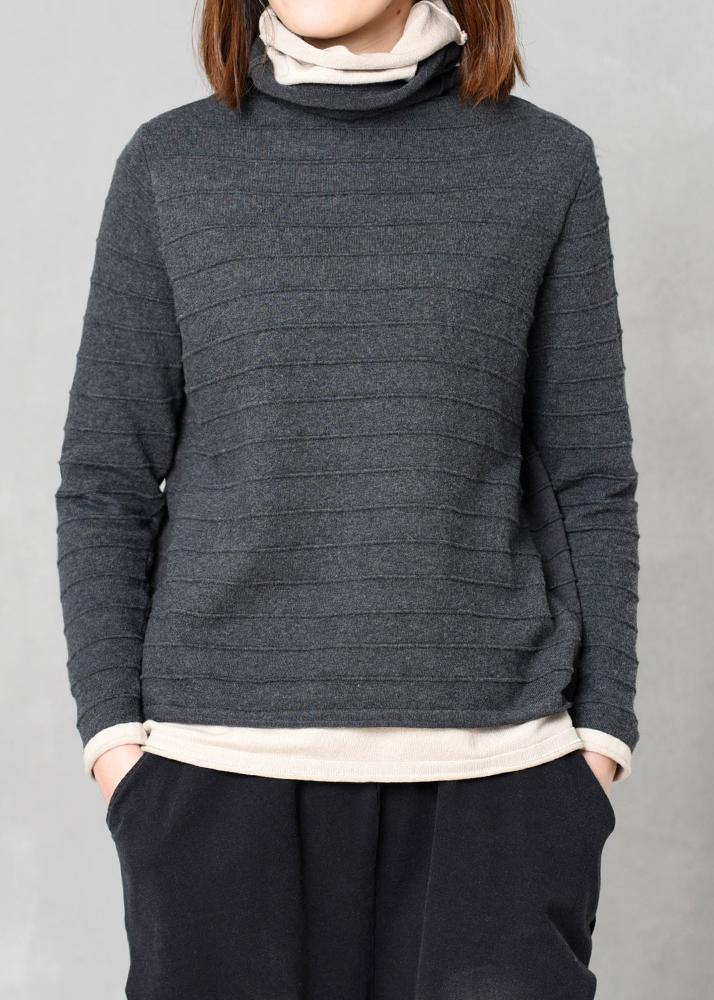 Pullover hige neck knitted tops oversize false two pieces patchwork color sweater red - SooLinen