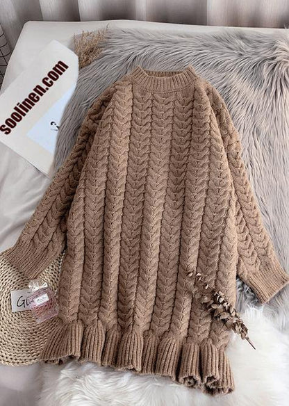 Pullover khaki Sweater Wardrobes Street Style o neck thick oversize fall knitwear - SooLinen