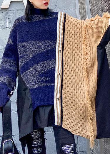 Pullover multicolor top o neck asymmetric oversize spring knitwear - SooLinen