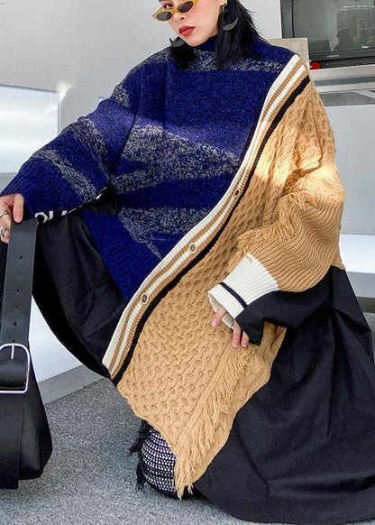 Pullover multicolor top o neck asymmetric oversize spring knitwear - SooLinen