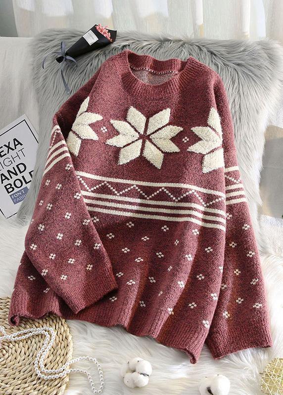 Pullover o neck burgundy knitted blouse trendy plus size knit blouse - SooLinen