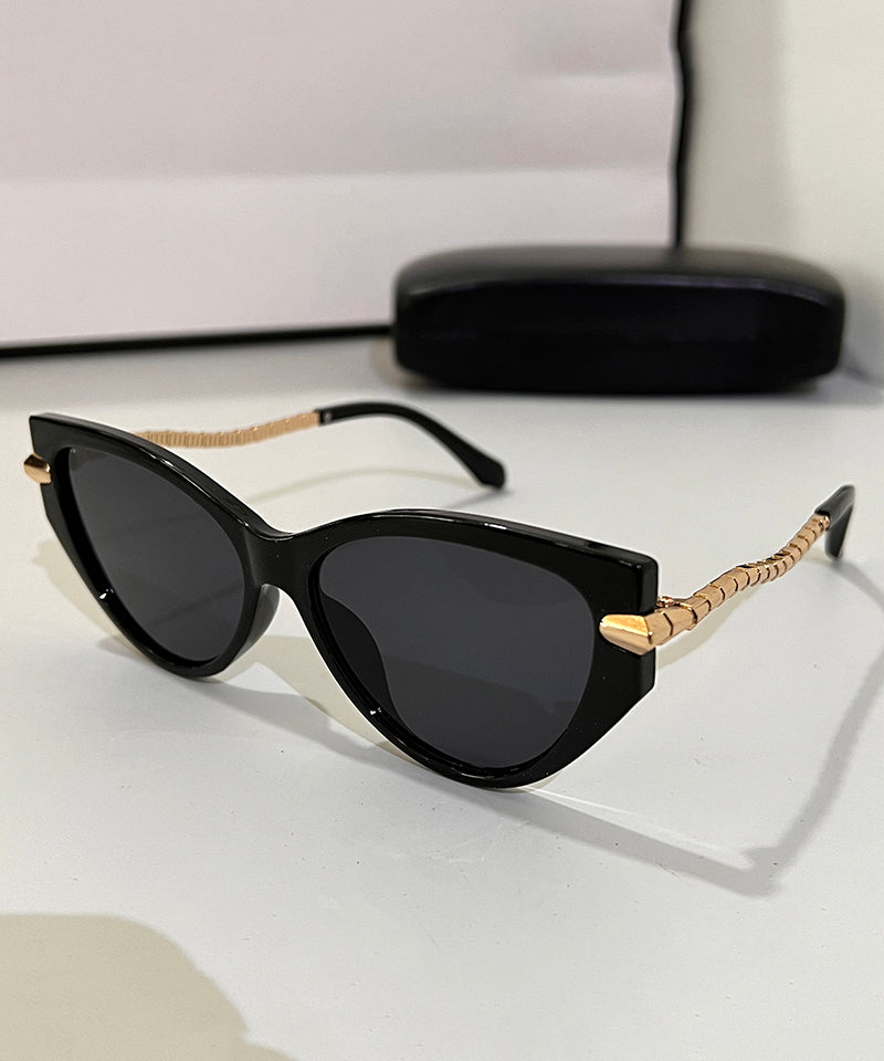 Punk Style Black Cat Eye Chain Concave Sunglasses