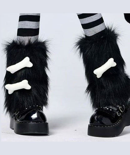Punk Style Black Fuzzy Fur Fluffy Socks Cover