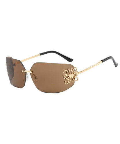 Punk Style Silver Flower Inlaid Frameless Sunglasses
