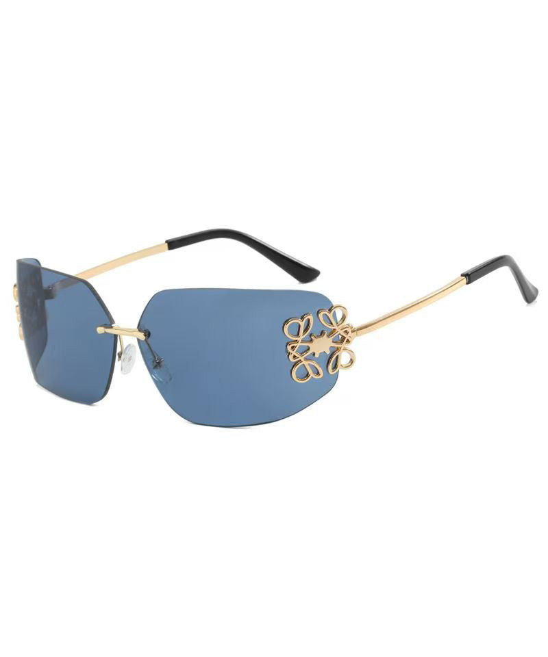 Punk Style Silver Flower Inlaid Frameless Sunglasses